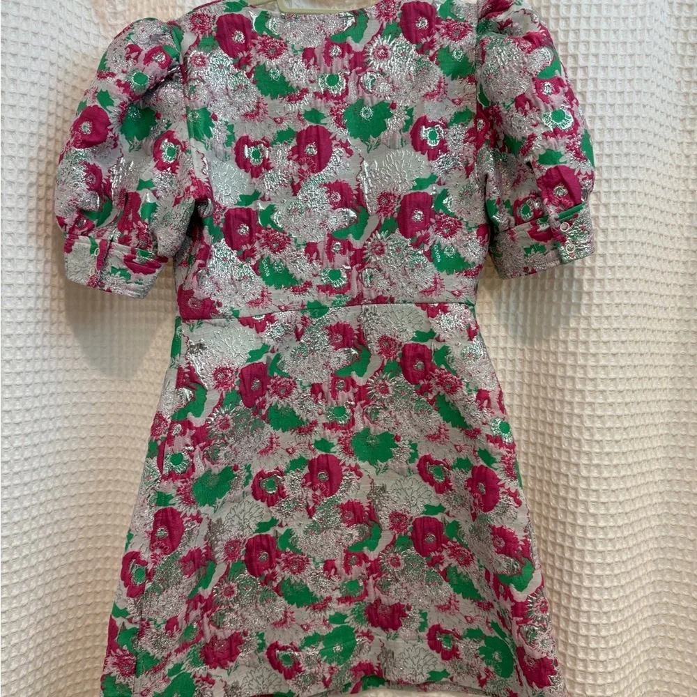 Ganni Green & Pink Jacquard Dress